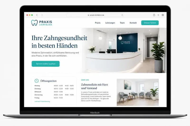 Moderne Praxis-Website mit Online-Terminbuchung am Laptop